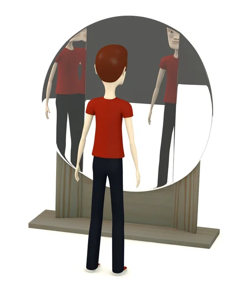 3D визуализация персонажа мультфильма с зеркалом — стоковое фото