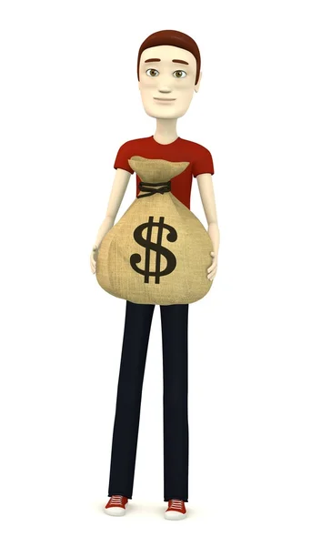 Rendering 3d del personaggio dei cartoni animati con moneybag — Foto Stock