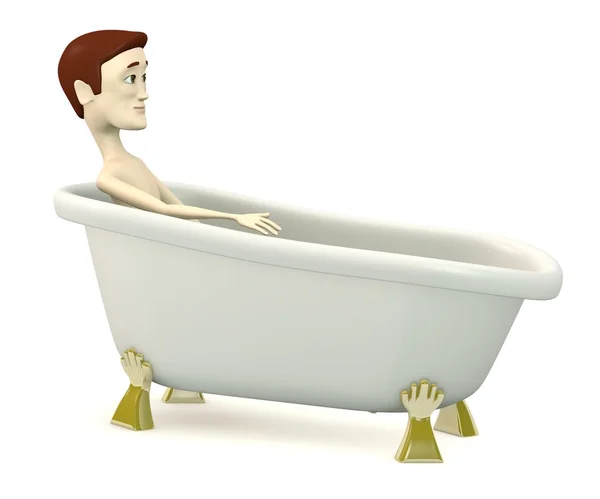 3d render of cartoon character in bath — Stock Photo, Image