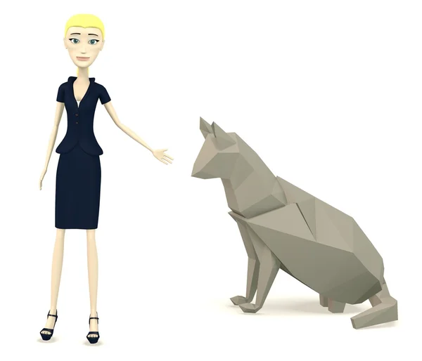 3D визуализация персонажа мультфильма с бумажной кошкой — стоковое фото