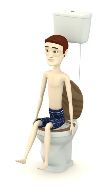 Renderização 3d de personagem de desenho animado sentado no banheiro — Fotografia de Stock