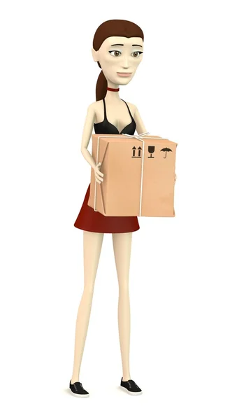 3d render of cartoon character with package — Stock Photo, Image