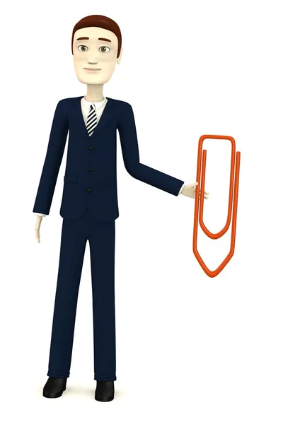 3d render of cartoon character with paper clip — Stock Photo, Image