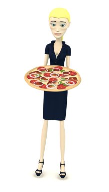 çizgi film karakteri pizza ile 3D render