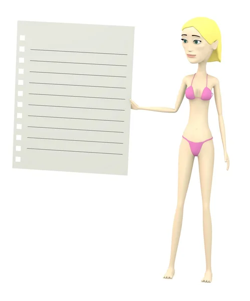 3d render of cartoon character with paper — Stock Photo, Image