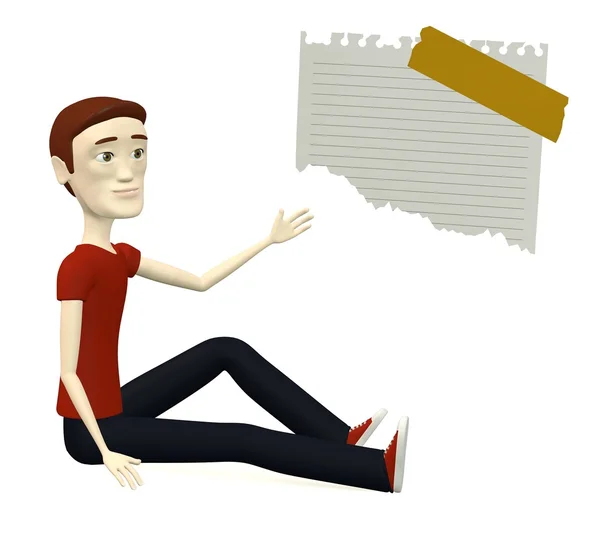 3d render of cartoon character with paper — Stock Photo, Image