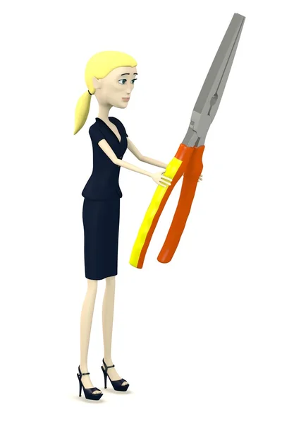 3d render of cartoon characer with pliers — Stock Photo, Image