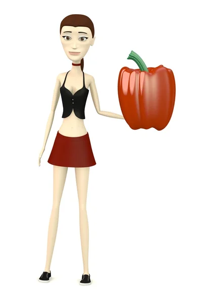 3D render van stripfiguur met paprika — Stockfoto