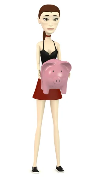 3D-Darstellung der Comicfigur mit Sparschwein — Stockfoto