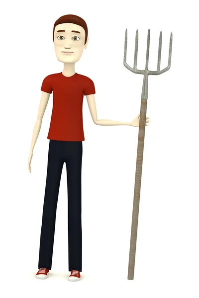 3d render of cartoon character with pitchfork — Stock Photo, Image