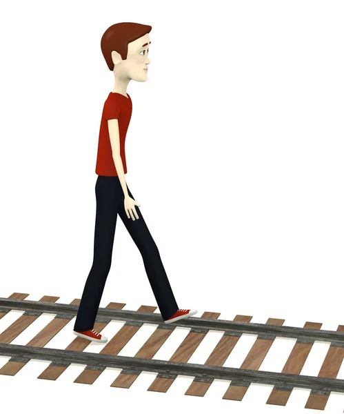 3d render of cartoon characer walk on rail — Stock Photo, Image