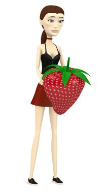 3D render çilek ile çizgi film karakteri