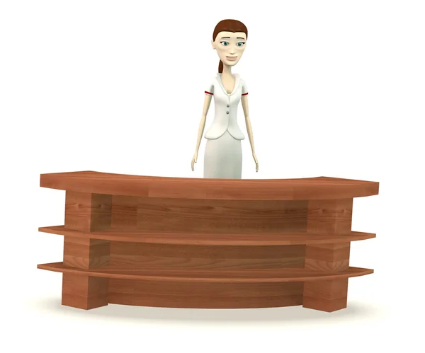 3D-Darstellung der Zeichentrickfigur hinter Schreibtisch — Stockfoto