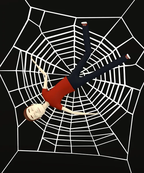 3d render of cartoon character in spiderweb — Stock Photo, Image