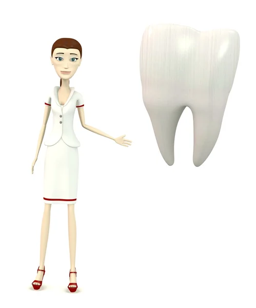 3D визуализация персонажа мультфильма с зубом — стоковое фото
