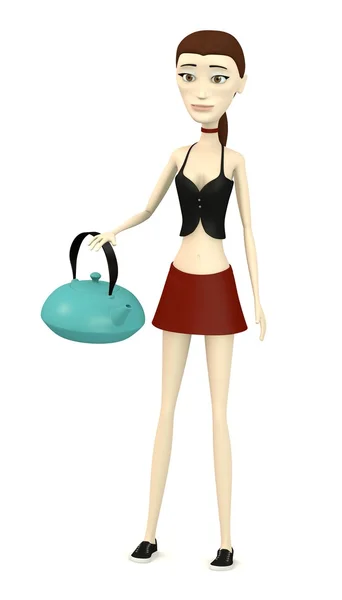 3D візуалізація мультиплікаційного персонажа з чайником — стокове фото