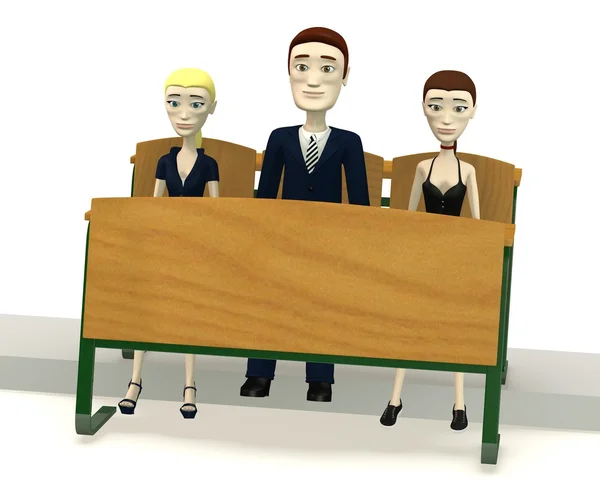 3D візуалізація мультиплікаційного персонажа на шкільному стільці — стокове фото