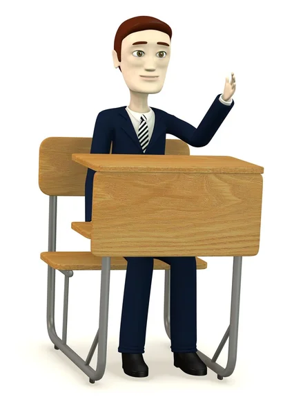 3d renderizado de personaje de dibujos animados en la silla de la escuela —  Fotos de Stock