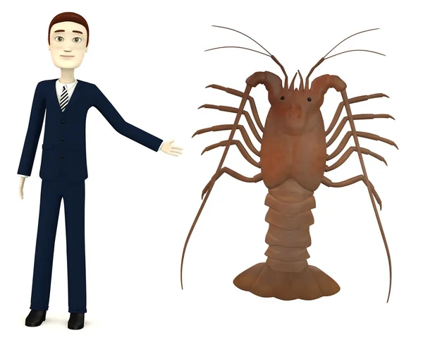 3d rendu de personnage de dessin animé avec homard épineux — Photo