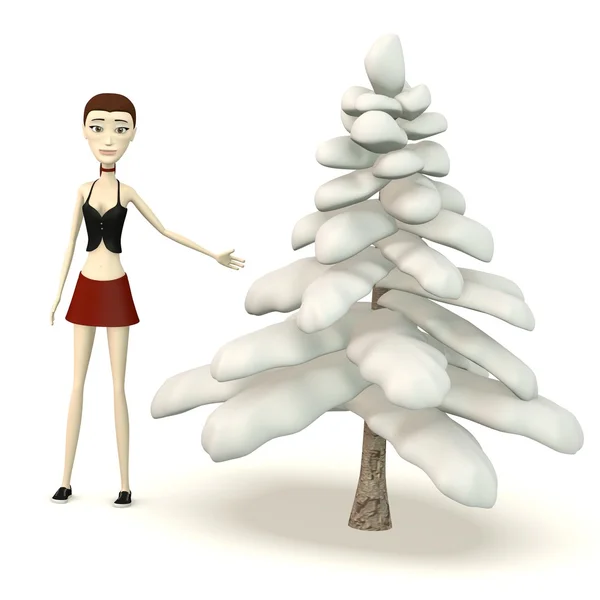 3d renderizado de personaje de dibujos animados con árbol — Foto de Stock