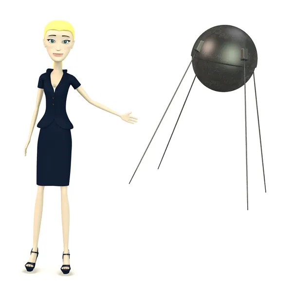 3d renderização de personagem de desenho animado com sputnik — Fotografia de Stock