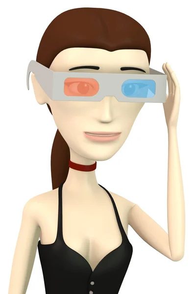 3d render of cartoon character with stereoscopic glasses — Stock Photo, Image