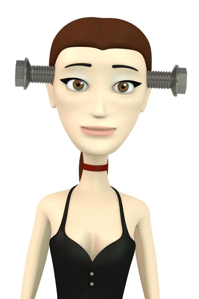3d renderizado de personaje de dibujos animados con tornillos en la cabeza — Foto de Stock