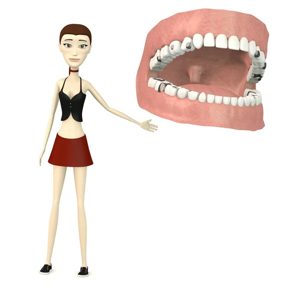 3d renderização de personagem de desenho animado com dentes e recheios — Fotografia de Stock