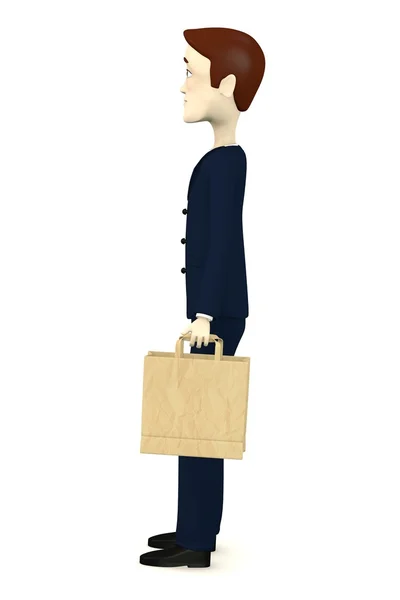 3D vykreslení kreslené postavičky s nákupní taškou — Stock fotografie