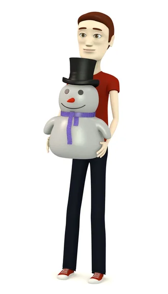 3d rendu de personnage de dessin animé avec bonhomme de neige — Photo