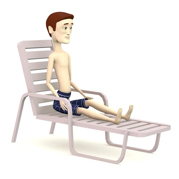 3D-Darstellung der Cartoon-Figur auf Sonnenbank — Stockfoto