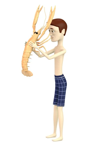 3d render of cartoon character with scampi — Stock Photo, Image