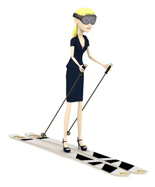 卡通人物上滑雪 3d 呈现器 — 图库照片