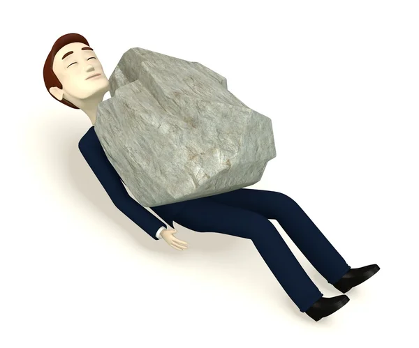 3D рендер персонажа мультфильма под камнем — стоковое фото