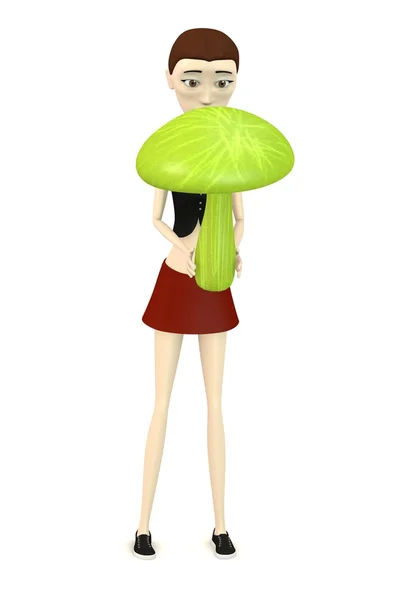 3d render of cartoon character with green shroom — Stock Photo, Image