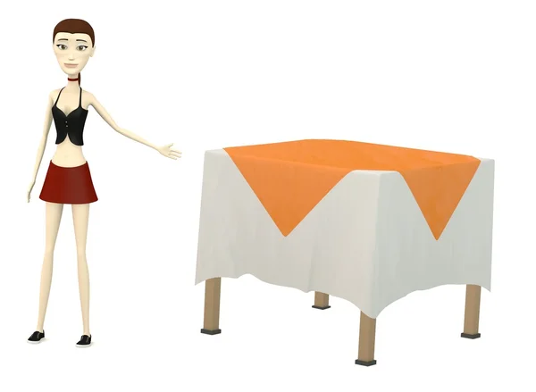 3D візуалізація мультиплікаційного персонажа зі столом — стокове фото