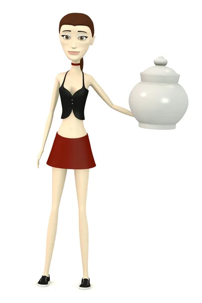 3d render of cartoon character with sugar basin — Stock Photo, Image