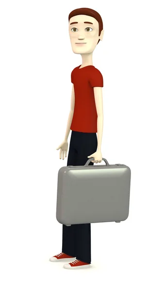 A rajzfilmfigura, bőrönd 3D render — Stock Fotó