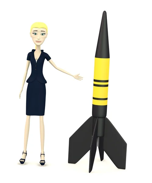 3D vykreslení kreslené postavičky s raketou — Stock fotografie