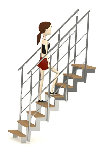 3D renderowania postać z kreskówek na schodach — Zdjęcie stockowe