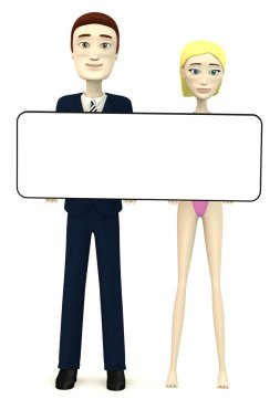 çizgi film karakterleri ile boş tahta 3D render