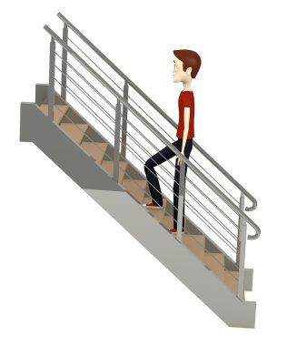 çizgi film karakteri merdivenlerde 3D render