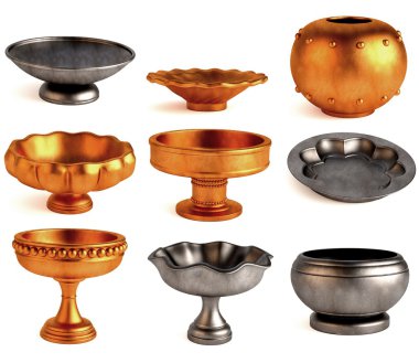 3d render of antique bowls