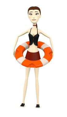 3D render şamandıra ile çizgi film karakteri