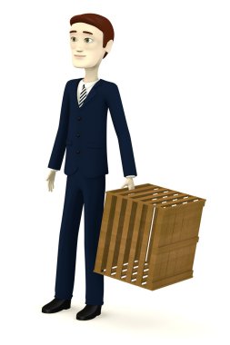 3D render sandık ile çizgi film karakteri