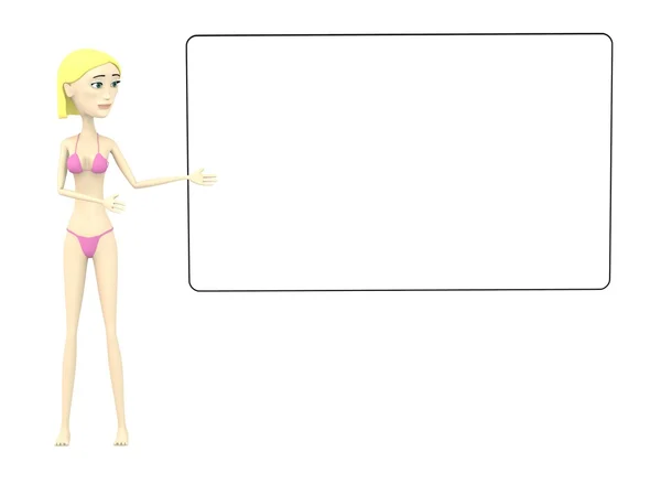 3d rendu de nageur femelle dessin animé avec planche vide — Photo