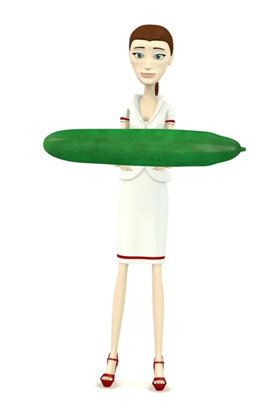 3d render of cartoon character with cucumber — Stock Photo, Image