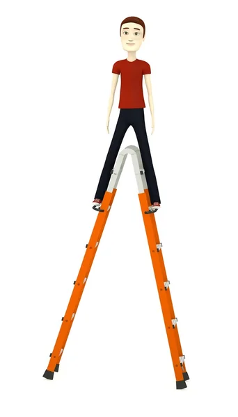 3d render of cartoon character on ladder — Stock Photo, Image