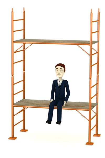 3d render of cartoon character with scaffold — Stock Photo, Image