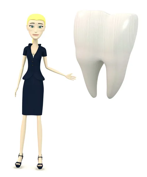 Rendering 3d del personaggio dei cartoni animati con dente — Foto Stock